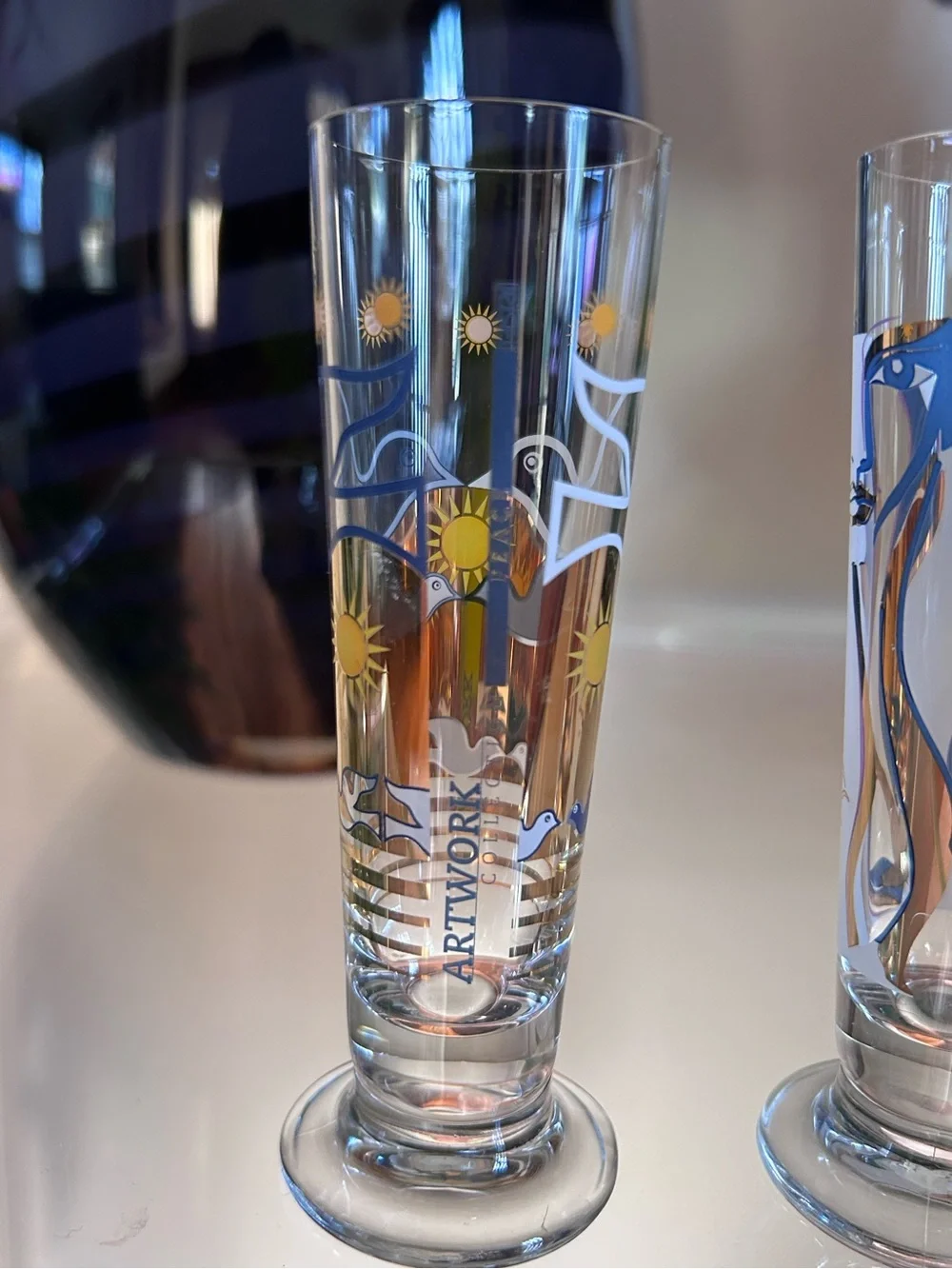 Vintage Rastal Artwork Collection “Liquid Lady” & “Peace” Footed Cordial Glasses